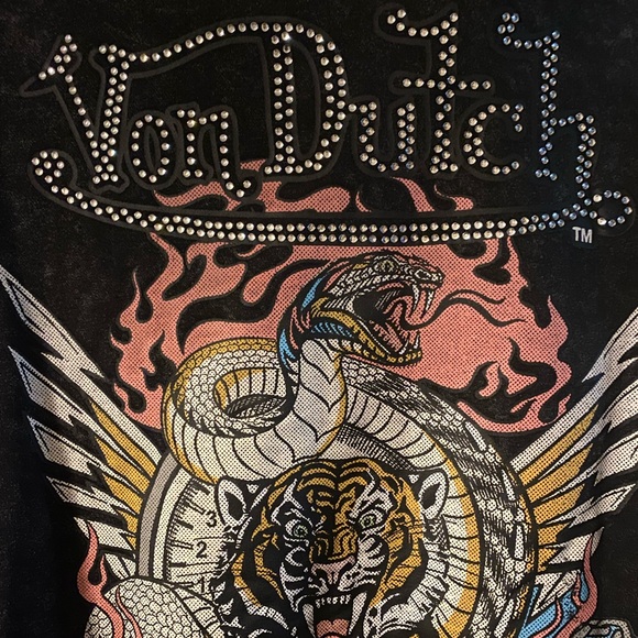 Von Dutch Rhinestone Full-zip Acid-washed Oversized Hoodie NWOT - Picture 6 of 6